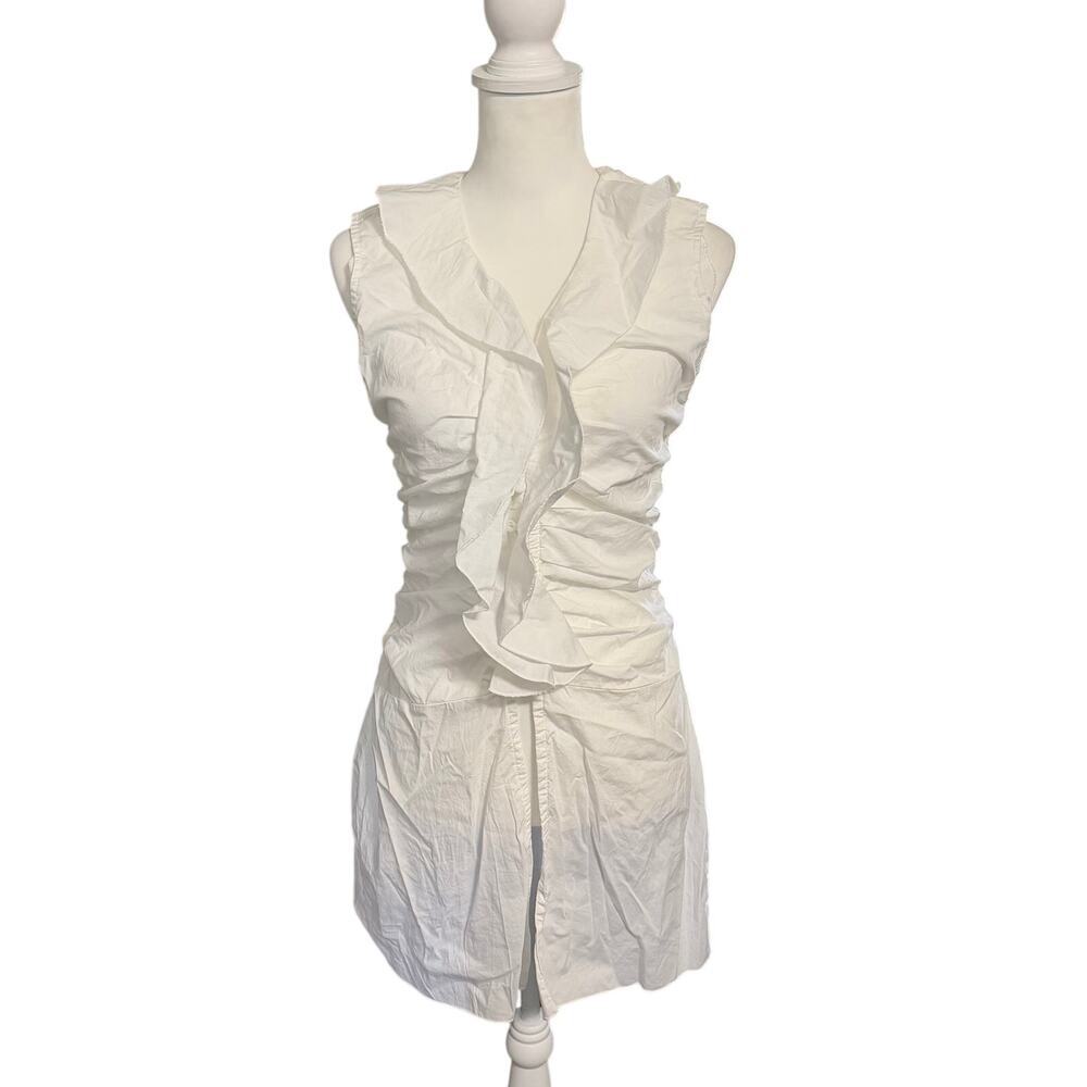 Vintage WDNY White Button Up Ruched Ruffle Top Size Small